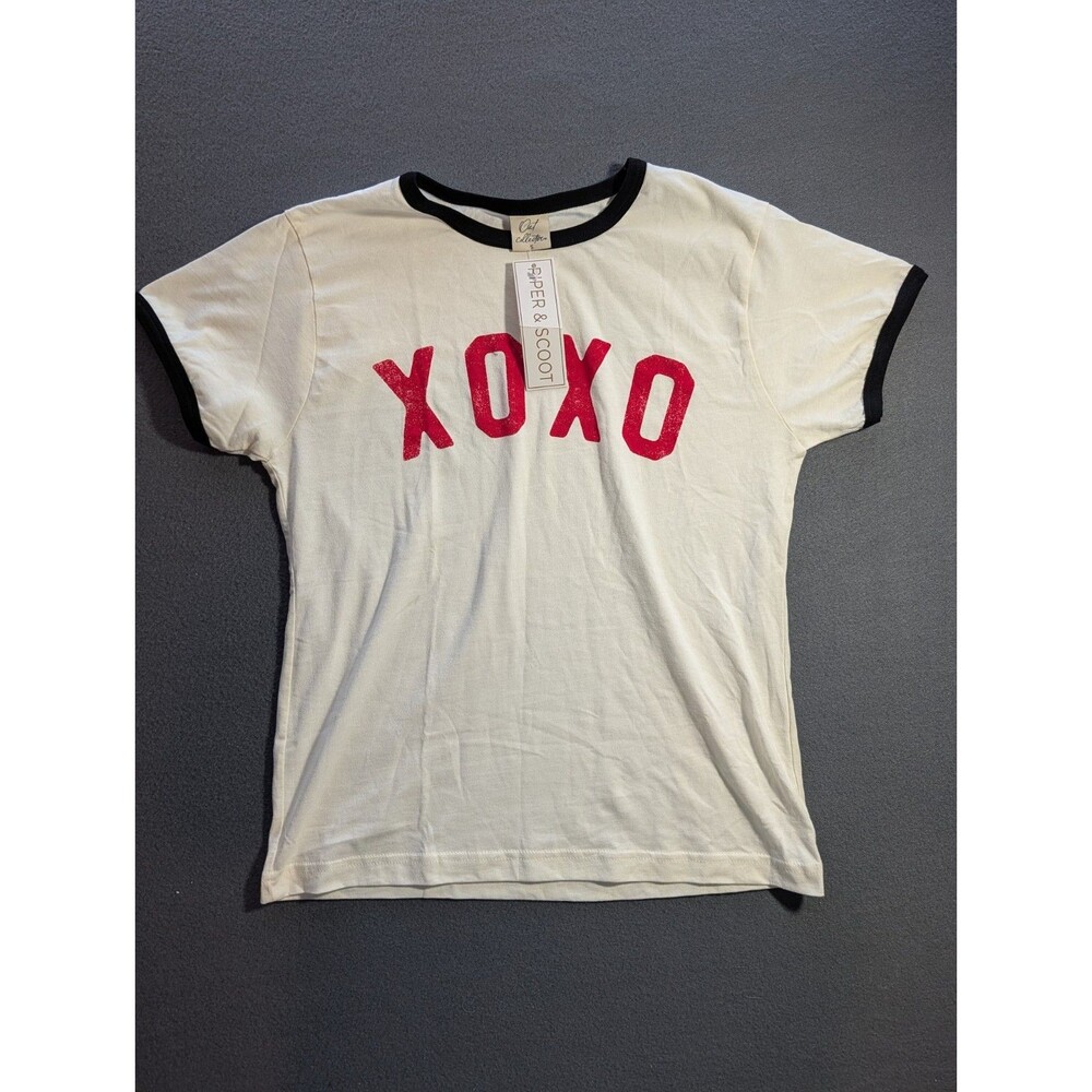 Oat Collective Piper & Scoot Women’s Small XOXO Graphic Ringer T-Shirt NWT